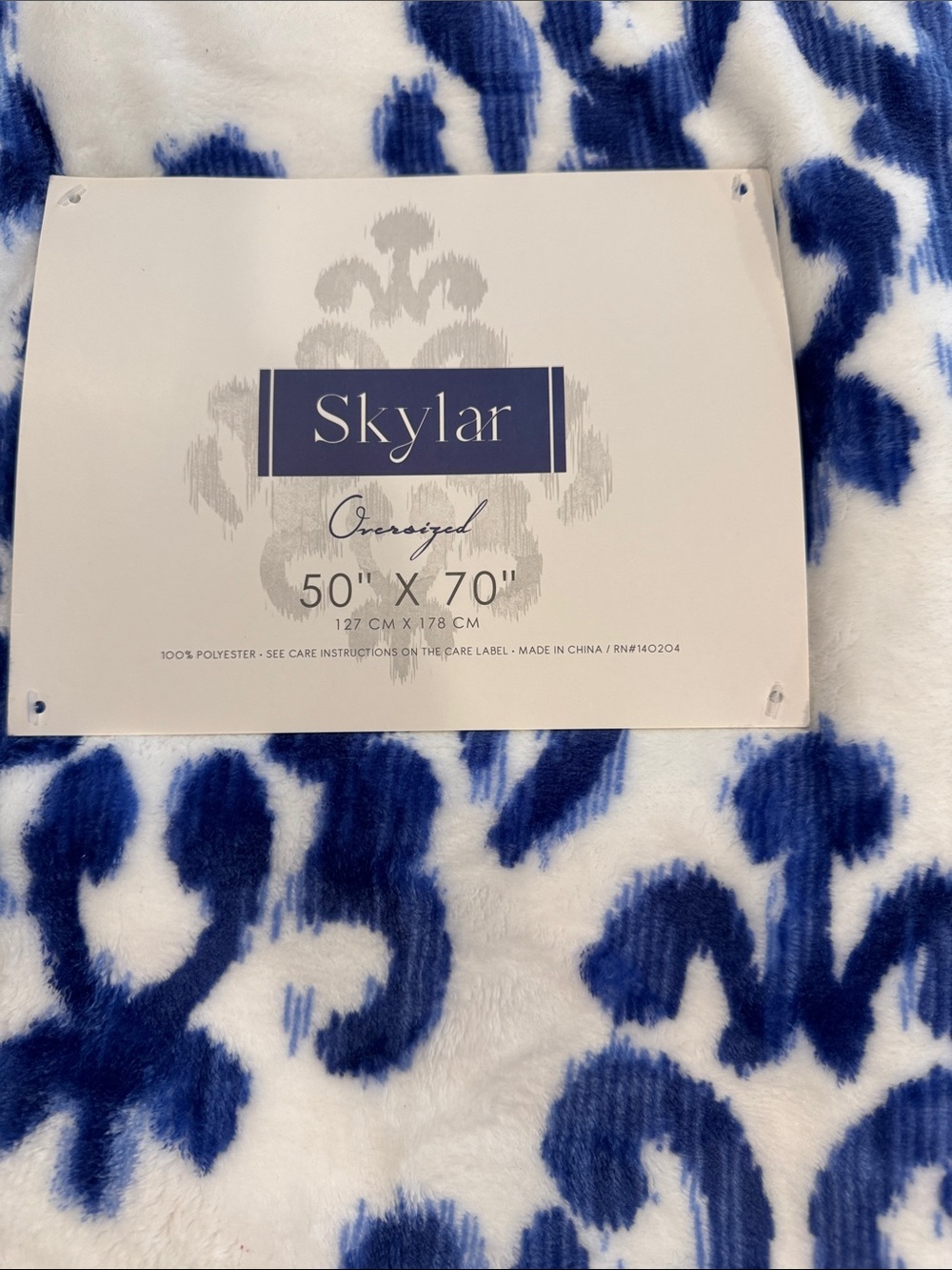 Sky Blue and White Plush Throw with Tassel Edge
